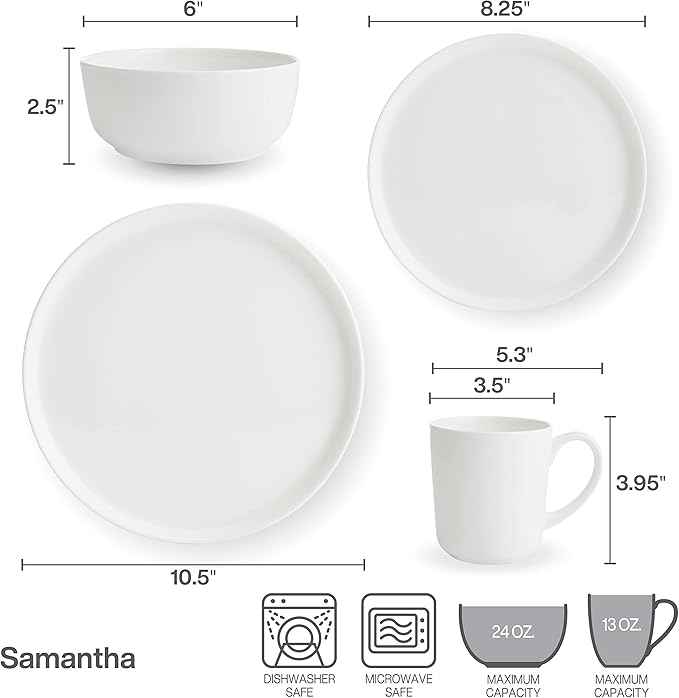 Mikasa 5266100 Samantha Chip-Resistant 16 Piece Set Service for 4 White