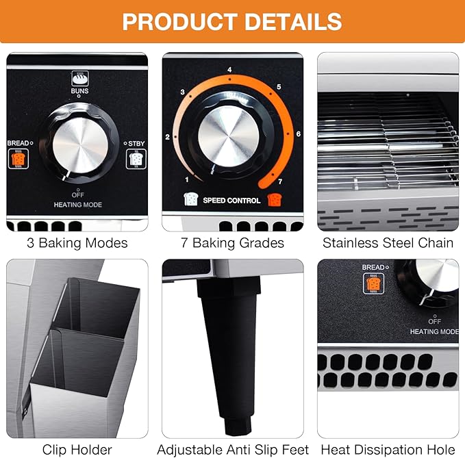 Conveyor ToasterCommercial ToasterHeavy Duty Restaurant ToasterElectric Stainless Steel Toaster Conveyor 300 Slices for Bread Bun Bagel Baked Food1.9KW