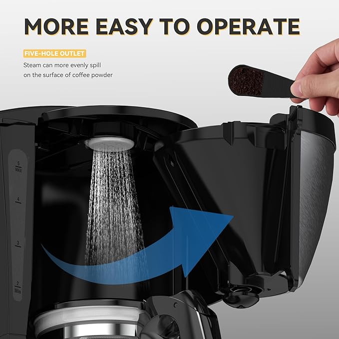 Portable Coffee Maker For Camping Compact Drip Coffee Maker Brewer Includes 22 oz Glass Carafe Reusable Powder Filter Black12V Socket