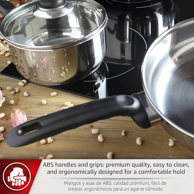 MAGEFESA Practika 7-Piece Stainless Steel Cookware Set Includes Stockpot Stew pot Saucepan Deep sauté Compatible with All Types of Stovetops Lids Included Dishwasher safe