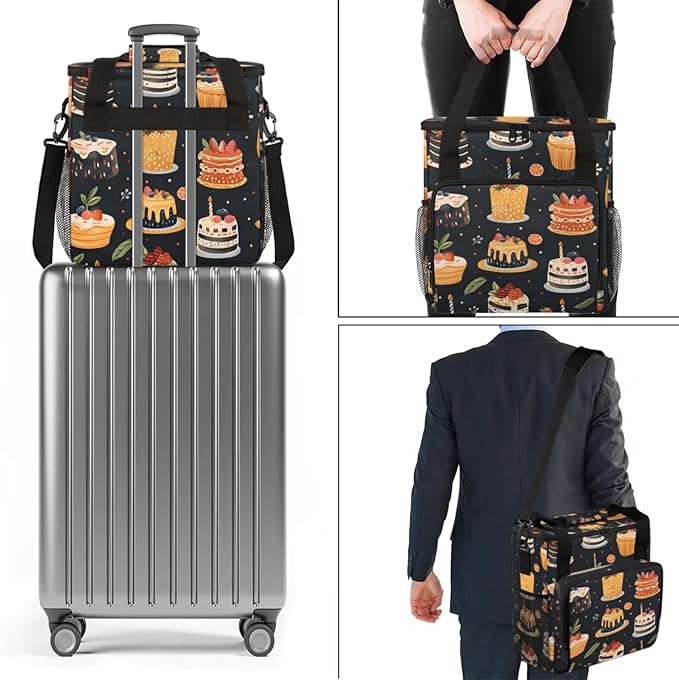 Delicious Cakes Coffee Maker Travel Bag for Keurig K-Mini/K-Mini Plus Insulated Waterproof Tote with Pockets for K-Cup Portable Single-Serve Brewer Case