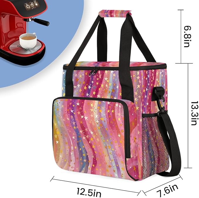 Rainbow Star Coffee Maker Carrying Bag Gold Star Travel Storage Bag Compatible with K-Mini or K-Mini Plus Single Serve Coffee Brewer Carrying Case with Multiple Pockets &amp Shoulder Strap