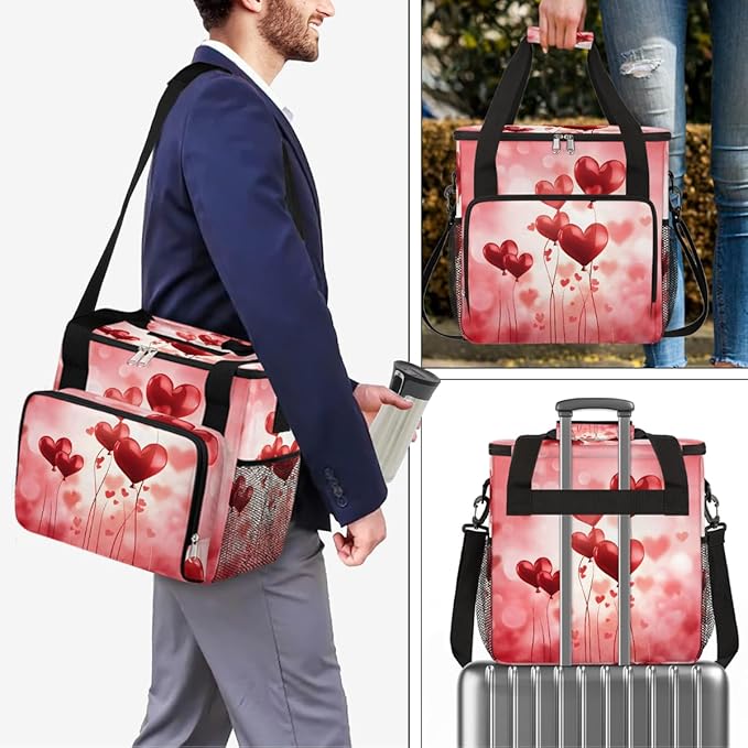 Valentine Red Heart Balloons Coffee Maker Carrying Bag Coffee Machine Travel Storage Bag Compatible with K-Mini or K-Mini Plus Portable Single Serve Coffees Brewer Case with Pockets for K-Cup Pods
