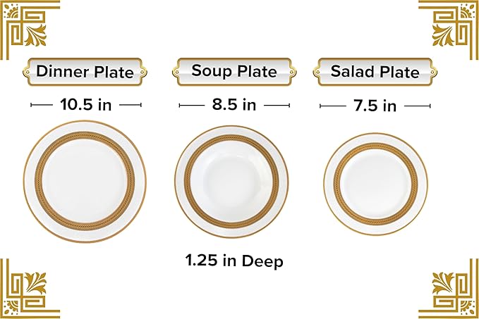 48 Piece Gorgeous Dinnerware Sets for 8 – Porcelain Plates Cups Saucers and Bowls – Elegant Rope Gold Design Dishware – Dish Set for Kitchen Table Formal Dining or Everyday Use (Rope Gold)