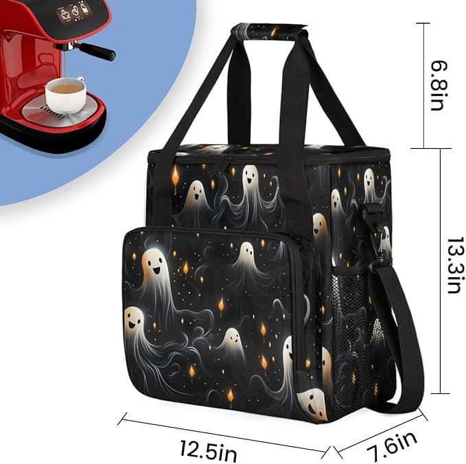 Cute Halloween Ghosts Coffee Maker Carrying Bag Portable Travel Storage Tote Bag Compatible with K-Mini or K-Mini Plus Single Serve Coffee Brewer Carrying Case with Multiple Pockets &amp Shoulder S
