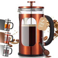 Veken French Press Coffee Maker 34oz 1 L No Plastic Touching Cafe Heat Resistant Thickened Borosilicate Glass Stainless Steel Brewer Cold Brew Cafetera Teapot for Kitchen Travel Camping Copper
