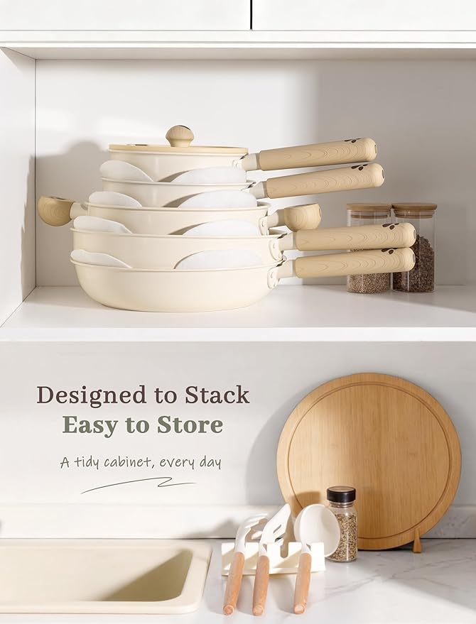 Astercook Pots and Pans Set Non Stick Ceramic Cookware Set Non Toxic 18 Pcs Dishwasher Safe Induction Cookware for Everyday Cooking &amp Kitchen Gifts