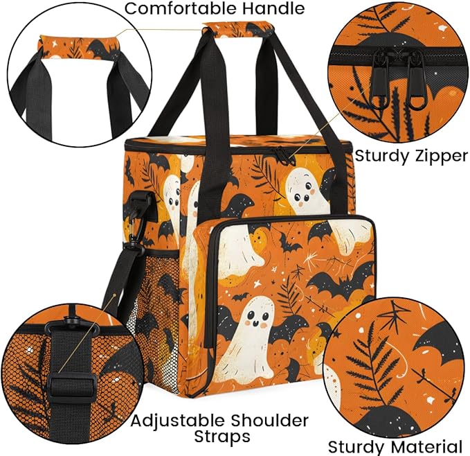 Spooky Ghosts Coffee Maker Carrying Bag Bright Ghosts Travel Storage Bag Compatible with K-Mini or K-Mini Plus Single Serve Coffee Brewer Carrying Case with Multiple Pockets &amp Shoulder Strap