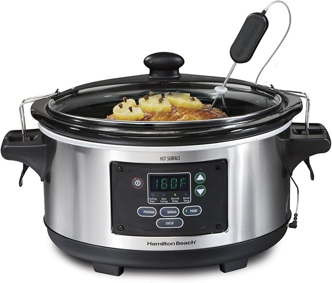 Hamilton Beach Digital Programmable Rice Cooker &amp Food Steamer &amp Portable 6 Quart Set &amp Forget Digital Programmable Slow Cooker Lock Dishwasher Safe Crock &amp Lid Temperature Probe St