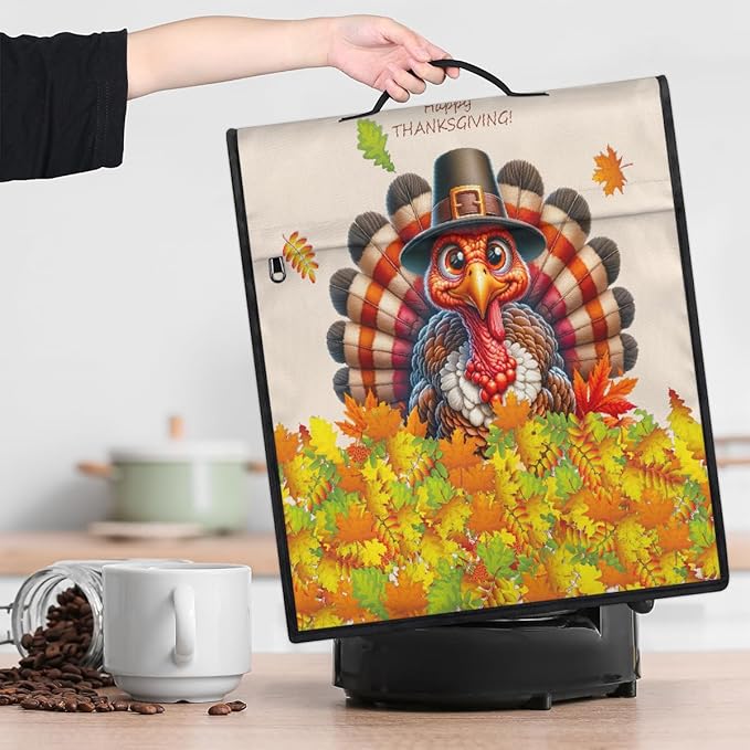 cfpolar Kitchen Aid Mixer Cover Compatible with 6-8 Quarts Thanksgiving Turkey Maple Leaves Stand Mixer Cover Kitchen Aid Mixers Accessories Appliance Organizer Bag Dust Covers with Zipper Pocket