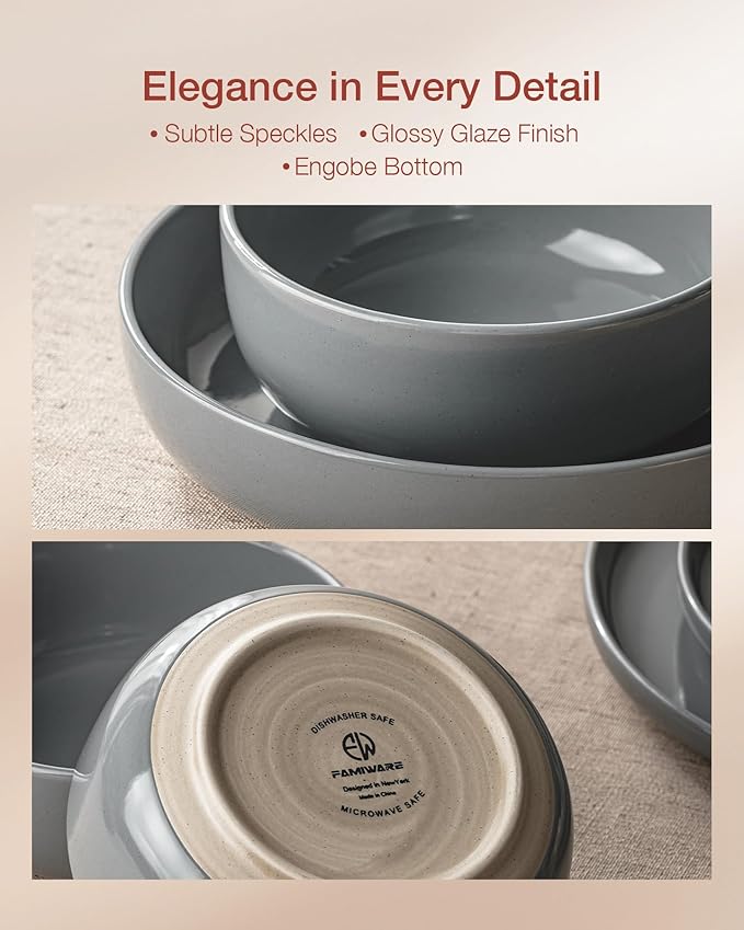 Famiware Milkyway Plates and Bowls Set 12 Pieces Dinnerware Sets Dishes Set for 4 Dark Gray