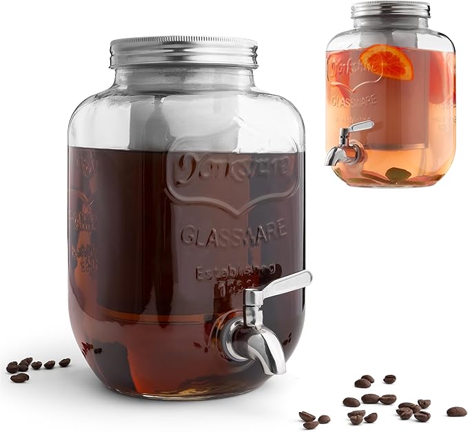 Navaris Cold Brew Coffee Maker - 1 Gallon(4L) Iced Coffee Maker with 18/8 Stainless Steel Leakproof Spigot Mason Jar Glass Drink Dispenser Beverage Dispenser with Filter