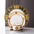 European Style Dinnerware Set Service for 4 Bone China Dinnerware Sets Unbreakable Porcelain Dinner Sets Coffee Cup and Saucer Tableware Set Steak Dinner Plates Dish Set Black bone china-03