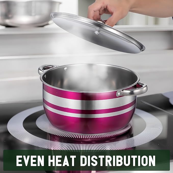 PRETYZOOM 4pcs Stainless Steel Pots: Induction Stock Pots- Kitchen Cookware Set with Lids and Handles for Soup Seafood Canning &amp Catering 20/22/ /26cm