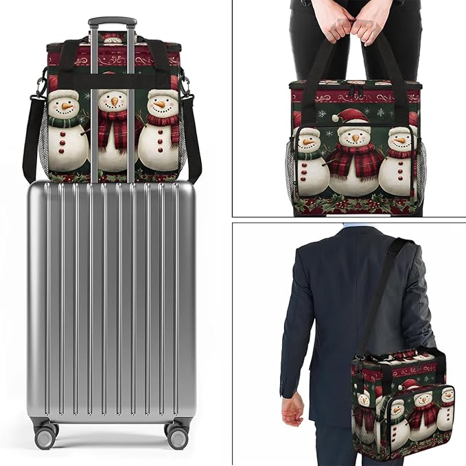 Snowman Coffee Maker Travel Bag Christmas Xmas Snowman Insulated Grocery Bag Travel Picnic Leakproof Cooler Bags With Shoulder Strap