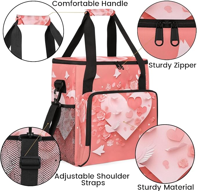 Paper Heart Coffee Maker Carrying Bag Portable Travel Storage Tote Bag Compatible with K-Mini or K-Mini Plus Single Serve Coffee Brewer Carrying Case with Multiple Pockets &amp Shoulder Strap