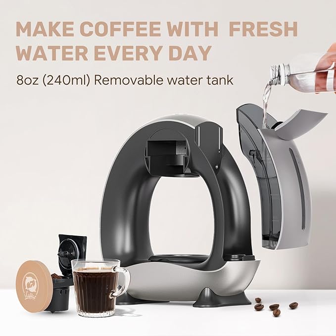 2-in-1 Coffee Maker Fast Brew in 1.5mins Single Serve Coffee Machine Compatible with K-Cup Pods &amp Ground Coffee 1400W 20s Preheat Compact for HomeSmall PlaceOffice &amp RV 8ozDark Grey