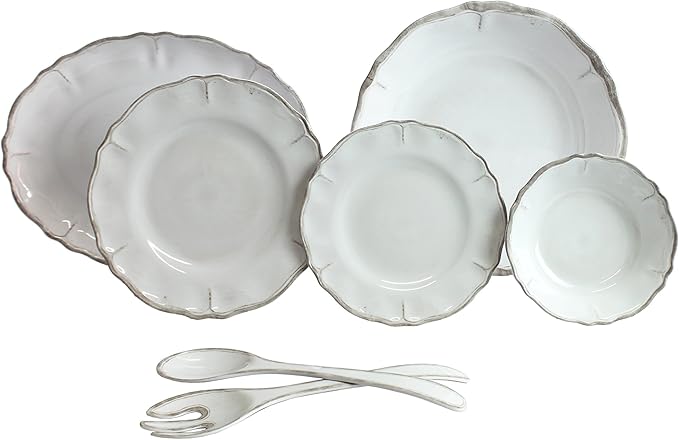 Le Cadeaux 16 Piece Luxury Melamine Dinnerware Set Service for 4 (Rustica Antique White)