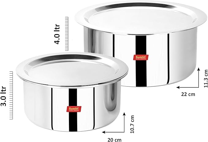 Sumeet Cook Smart TriPly SAS (Steel-Aluminium-Steel - 3 Layers) Tope Set of 2Pcs with Lid - No. 20 (3Ltr 20Cm) No. 22 (4Ltr 22Cm)
