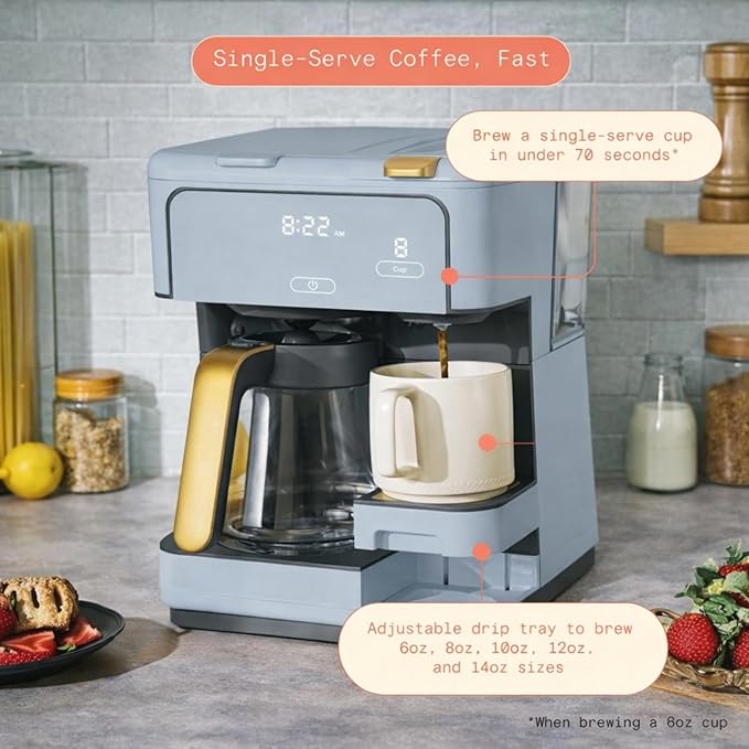 Multi Brew Coffee Maker with Single Serve and Carafe Brewing Options for Countertop Home Use (Cornflower Blue)