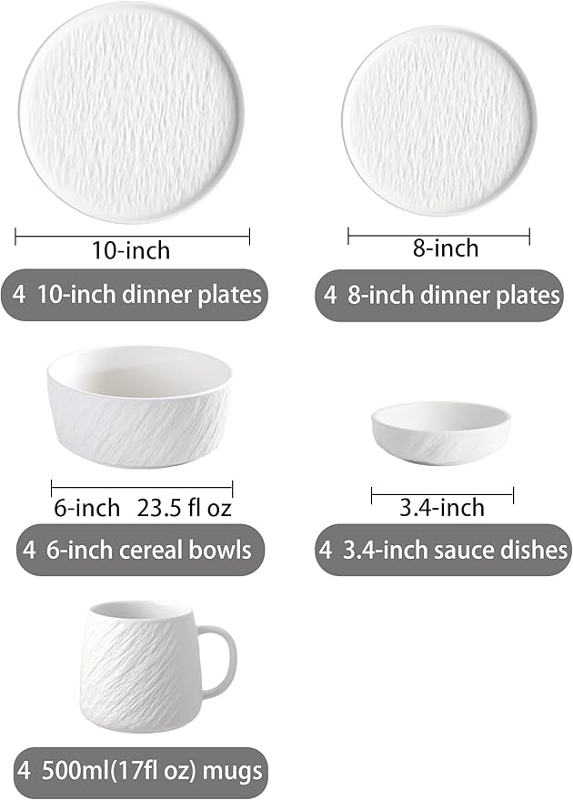 Matte Ceramic Dinnerware set with Mug for 4 20 Pieces Kitchen Plates and Bowls Set Porcelain Dish set for 4 Dishware Sets Stoneware Dinner Plates Set Platos de Cocina Vajilla