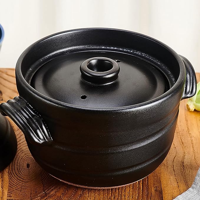 Japanese Clay Rice Cooker High Heat Hot Pot Nutritional Ceramic Casserole Double Cover00127.5 * 21cm (1 24.5 * 19cm)
