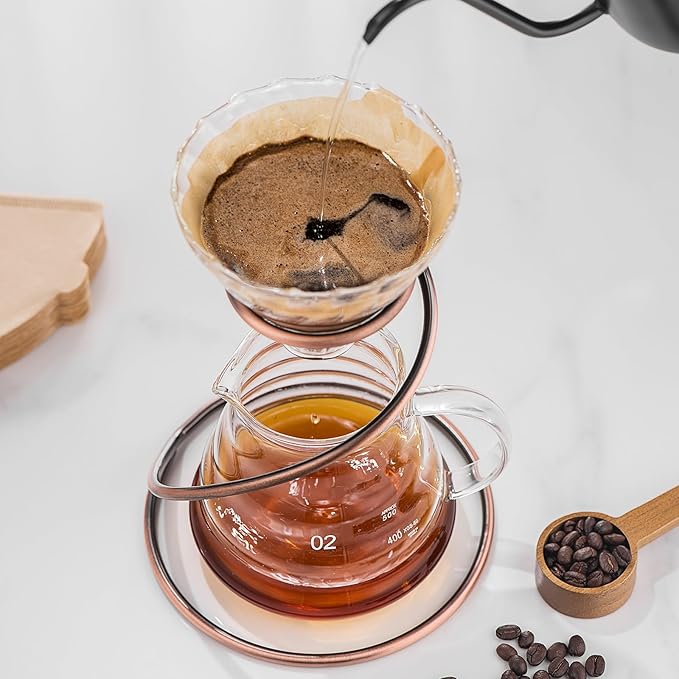 Coffee Pour Over Set – Complete Pour Over Coffee Maker with Dripper 40Filters and Metal Stand – Portable &amp Stylish V60 Style Drip Coffee Brewer