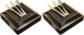 WDF 125Pieces Black Square Plastic Plates with Gold Rim Gold Disposable Silverware - include 25Pcs Dinner Plates25Pcs Dessert Plates25 Forks 25 Knives 25 Spoons for New Year (Pack of 2)