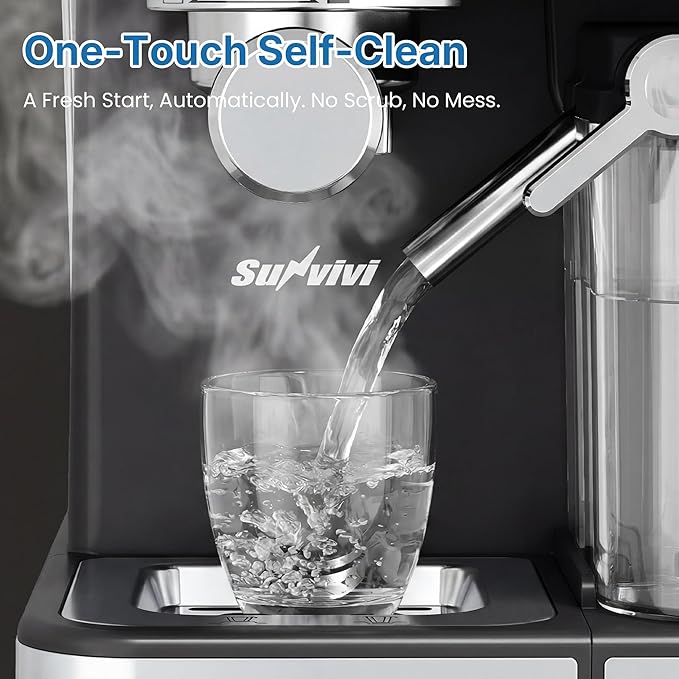 Espresso &amp Americano Machine with Cold Brew Iced Coffee Maker with Ground/Capsule Dual Brewing Touchscreen Milk Frother Latte &amp Cappucinno Maker with 51OZ Water Tank Self-clean Black