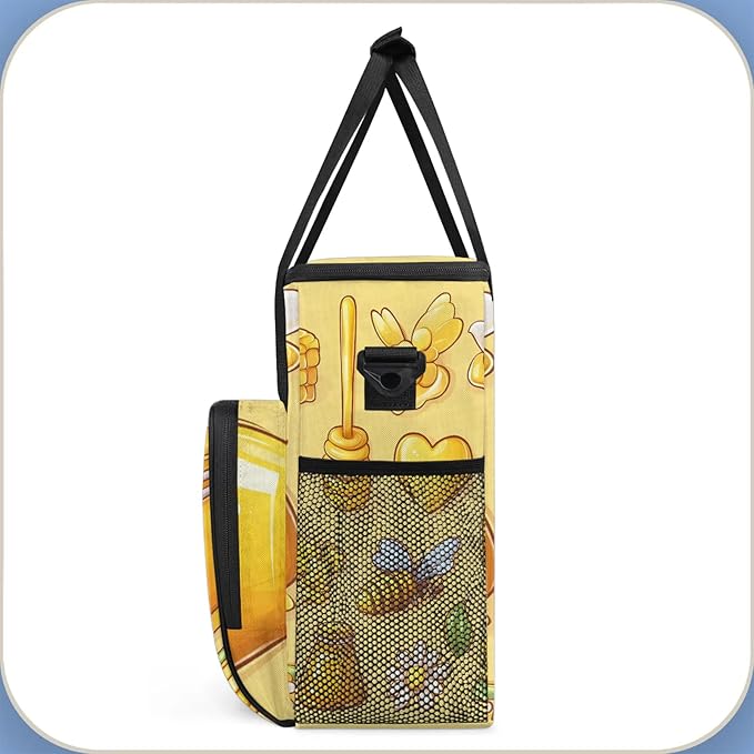 Yellow Coffee Maker Travel Bag Honeycomb Bee Insulated Grocery Bag Travel Picnic Leakproof Cooler Bags With Shoulder Strap