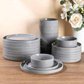 AmorArc Ceramic Dinnerware Set for 8 | Speckled Stoneware Plates and Bowls with Rustic Terracotta Underside| Scratch ResistantDishwasher &amp Microwave Safe Dishes Sets- 24pcs Gray