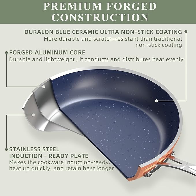 Nuwave 7pc Cookware Set Healthy Duralon Blue Ceramic Nonstick Coated Diamond Infused Scratch-Resistant PFAS Free Oven Safe Induction Ready &amp Evenly Heats Tempered Glass Lids &amp Stay-Cool H