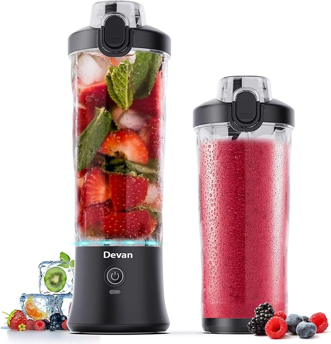 Portable Blender Shakes and Smoothies Waterproof 20 oz BPA Free Blender Cup and a Travel Lid. (Black 20 oz)