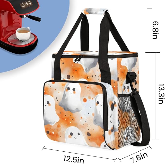 Watercolor Spooky Ghost Coffee Maker Carrying Bag Travel Storage Bag Compatible with K-Mini or K-Mini Plus Single Serve Coffee Brewer Carrying Case with Multiple Pockets &amp Shoulder Strap