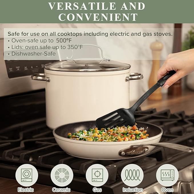Nuwave Healthy Duralon Blue Ceramic Nonstick Cookware Set Diamond Infused Scratch-Resistant PFAS Free Dishwasher &amp Oven Safe Induction Ready &amp Evenly Heats Tempered Glass Lids &amp Stay-