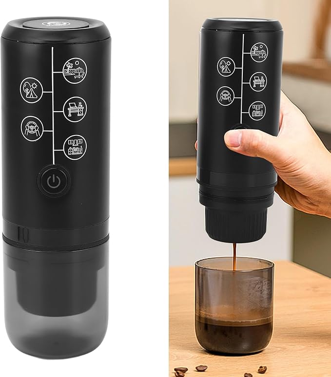 Portable Electric Coffee Machine Cordless Rechargeable 17 Bar Pressure Capsule Coffee Maker for Outdoor Home (Black)