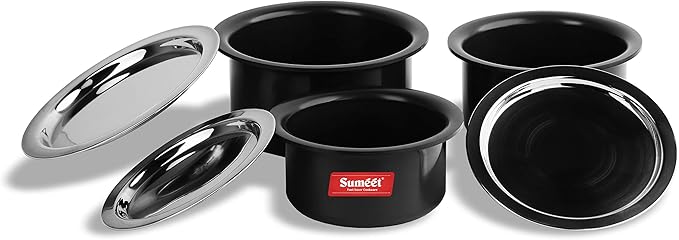 Sumeet Aluminium Anodized Tope Set 1.8 2.3 2.9 Liters 3 Piece (Black)