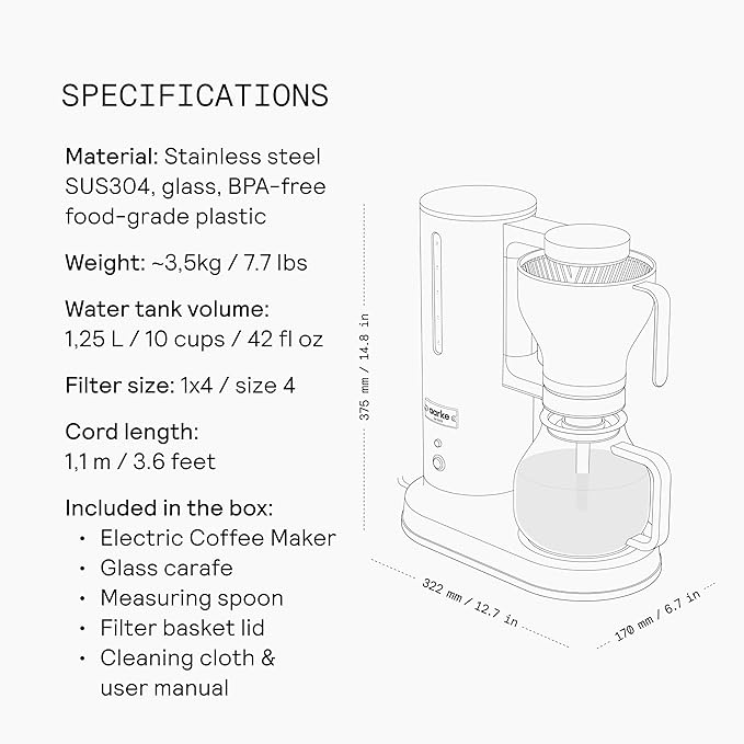 aarke Coffee Maker - Electric Drip Brewer with Automatic Drip-Stop Glass Carafe Brews Full Pot in Under 6 Minutes SCA certified Matte Black