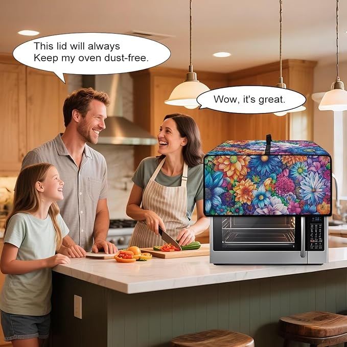 Convection Toaster Oven Cover with Storage Pockets Fits Machines Up to 18.5x14.5x9 Convection Toaster Oven Covers for Family Kitchen Essential Hippie Flower