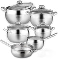 Daniks Classic 11-Piece Stainless Steel Cookware Set with Glass Lids Includes Saucepan and Frying Pan with Lid Tri-Ply Bases for Even Heating Induction Compatible Dishwasher Safe