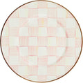MACKENZIE-CHILDS Enamel Salad and Dessert Plate Small Plate for Appetizers or Desserts 8 Inches Pink-and-White Rosy Check