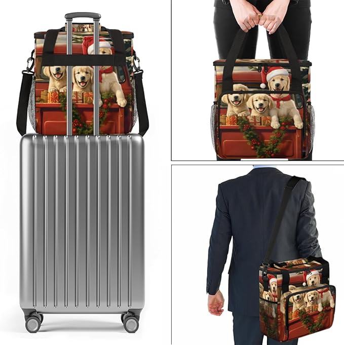 Christmas Puppy Coffee Maker Carrying Bag Portable Travel Storage Tote Bag Compatible with K-Mini or K-Mini Plus Single Serve Coffee Brewer Carrying Case with Multiple Pockets &amp Shoulder Strap