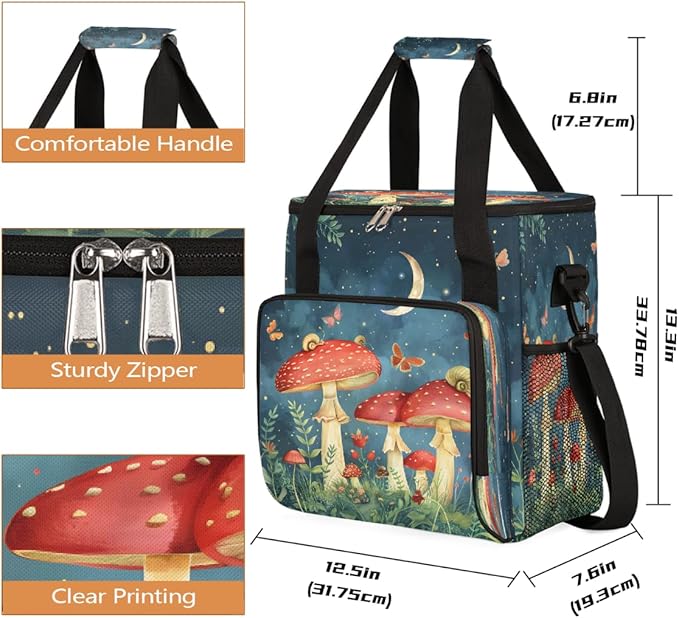 Mushroom Butterfly Moon Coffee Maker Carring Bag Travel Carrying Storage Tote Bag Compatible with Keurig K-Mini or K-Mini Plus Portable Single Serve Coffee Brewer Case with Pockets for K-cup Pods