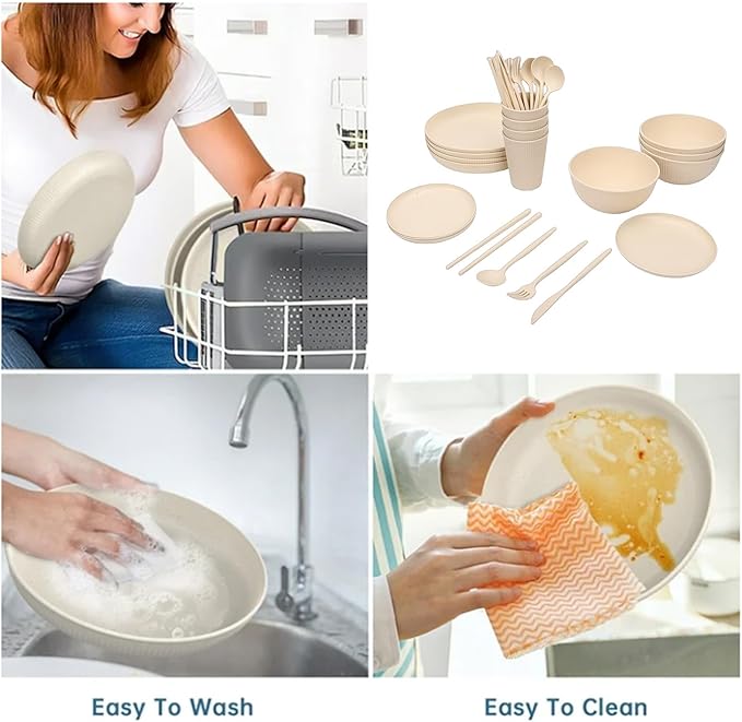 Fdit 4 Person Dinnerware Set 44Pcs Unbreakable Plates Bowls Cutlery Dishwasher Microwave Safe PP Material Lightweight for Home Kitchen Picnic Camping