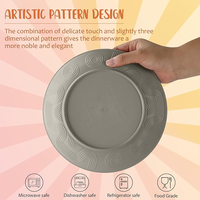 40 PCS Wheat Straw Dinnerware Set | Service for 8 Plastic Dishes Set Unbreakable Plates and Bowls Sets Drinking Glasses Dishwasher and Microwave Safe Dish Set for KItchen - Gray Stone