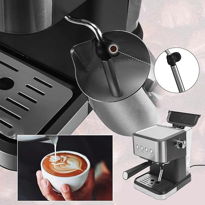 ASHATA Compact Coffee Maker with Milk Frother Steam Wand20 Bar Semi Automatic Coffee Machine 1.5L Water Tank Quick Preheat (US)