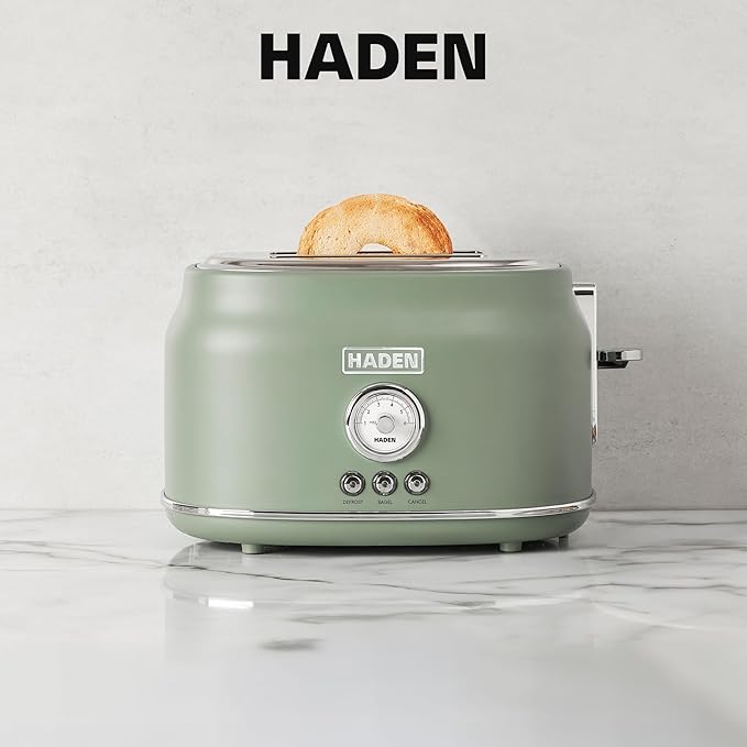 Haden Dorset 2 Slice Wide Slot Stainless Steel Toaster with Adjustable Browning Control &amp Non Slip Feet Cedar Green &amp Chrome
