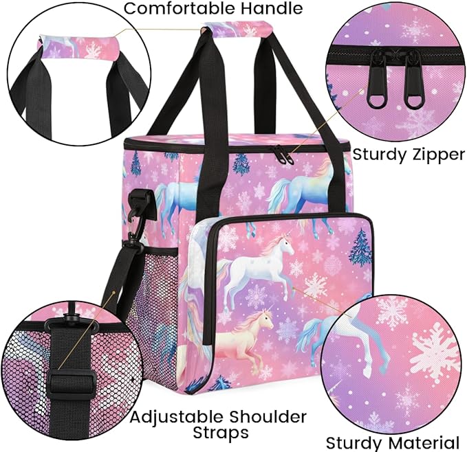 Rainbow Horse Coffee Maker Carrying Bag Snowflake Tree Travel Storage Bag Compatible with K-Mini or K-Mini Plus Single Serve Coffee Brewer Carrying Case with Multiple Pockets &amp Shoulder Strap
