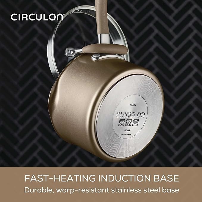 Circulon A1 Series with ScratchDefense Technology Nonstick Induction Pots and Pans Metal Utensil Safe Includes Splatter Guard Slotted Turner and Silicone Trivets 10 Piece Cookware Set - Champagne