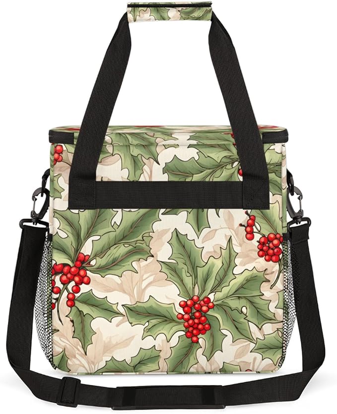 Christmas Flowers Coffee Maker Carrying Bag Glitter Flowers Travel Storage Bag Compatible with K-Mini or K-Mini Plus Single Serve Coffee Brewer Carrying Case with Multiple Pockets &amp Shoulder Str